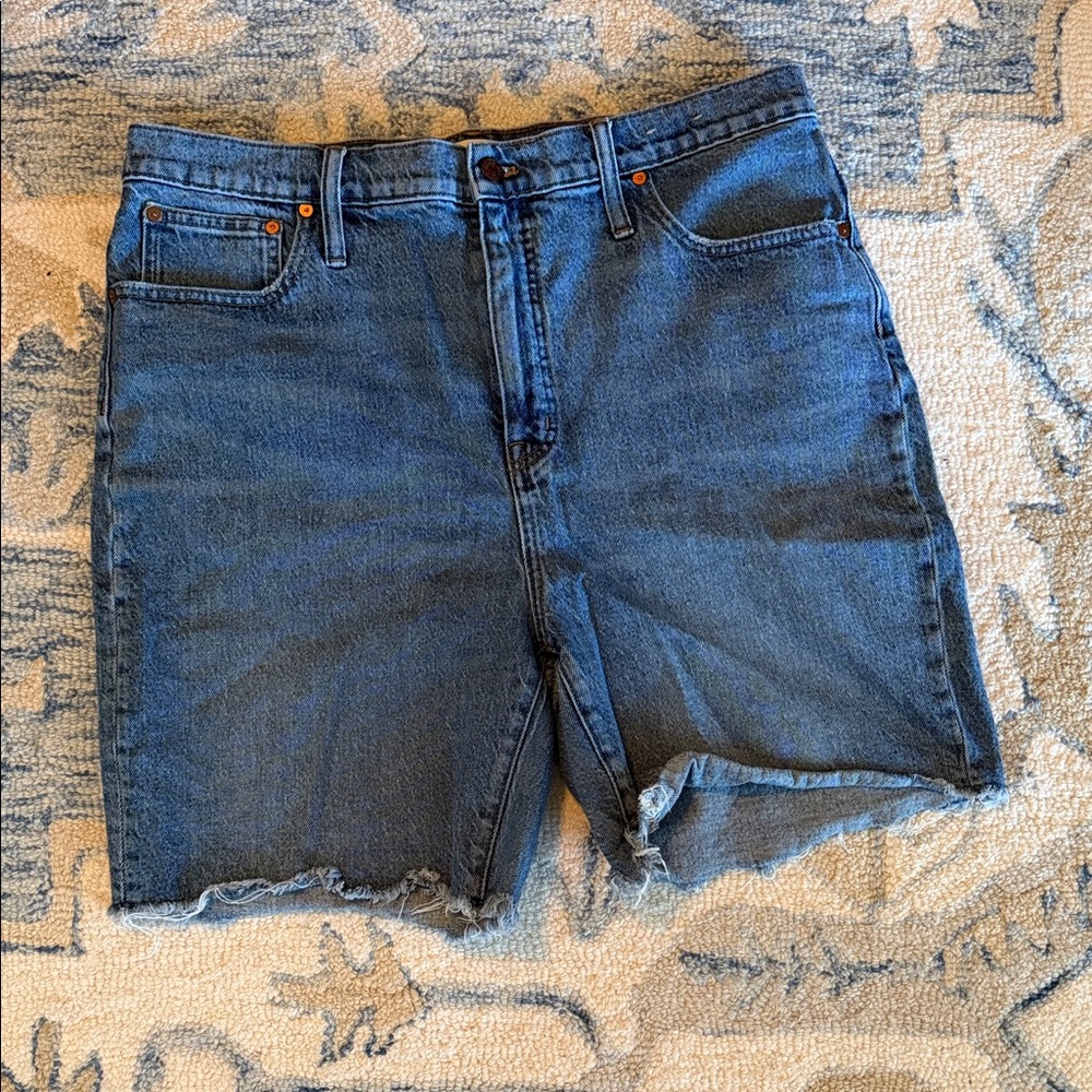 Madewell High Rise Denim Mid-Length Shorts with Raw Hem